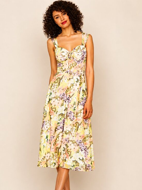 Yumi Kim Dresses & Skirts - Yumi Kim Ariana Garden Lemon Floral Chiffon Midi Dress Size M